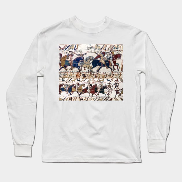 THE BAYEUX TAPESTRY NORMAN KNIGHTS AND ARCHERS Detail Long Sleeve T-Shirt by BulganLumini